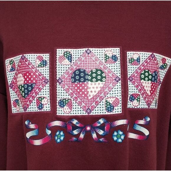 VINTAGE 80s Santee Pluma Maroon Hearts Sweatshirt - Picture 4 of 13